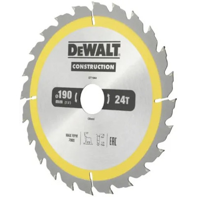 Диск пильний DeWALT CONSTRUCTION 190х30 мм, 24z (ATB), 16 градусів (DT1944)