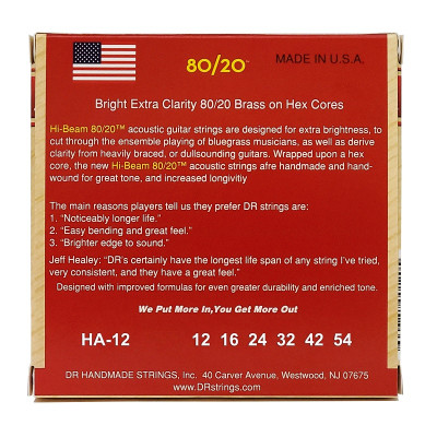 Струни для гітари DR Strings HI-BEAM Acoustic 80/20 Bronze - Light (12-54) (HA-12)