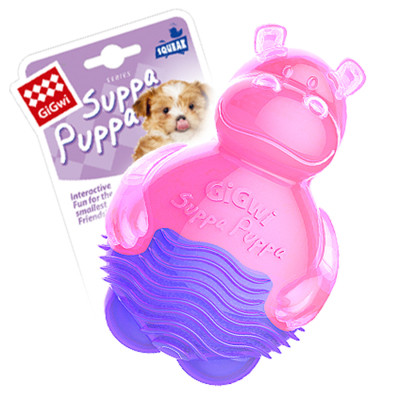 Іграшка для собак GiGwi Suppa Puppa Бегемотик з пищалкою 9 см рожевий (75006)