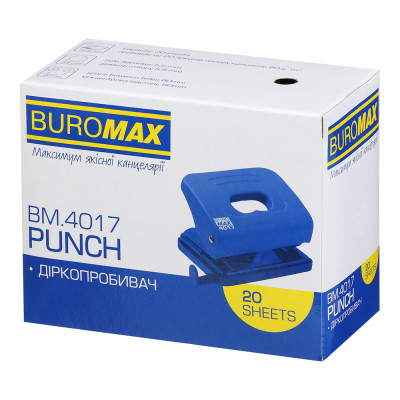 Діркопробивач Buromax пластиковий, до 20 аркушів, 120 х 82 х 53 мм, синий (BM.4017-02)
