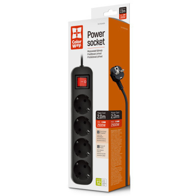 Мережевий фільтр живлення ColorWay CW-PSEA42BK /2M black (CW-PSEA42BK)