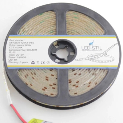 Світлодіодна стрічка LED-STIL 4000K 9,6 Вт/м 2835 120 діодів IP65 12 Вольт 850 lm нейтральне світло (DFN2835-120A4-IP65)