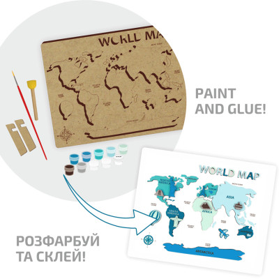 Набір для творчості Rosa Talent World Map 3D, МДФ, 30,5 х 37,5 см (4823098540014)