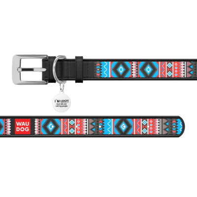 Нашийник для тварин WAUDOG Design з QR паспортом &quot;Етно&quot; XS Ш 12 мм Д 20-28 см чорний (37381)