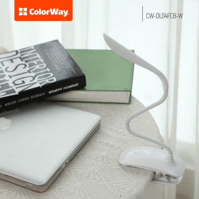 Настільна лампа ColorWay LED Flexible &amp; Clip with built-in accumulator 500mAh (CW-DL04FCB-W)