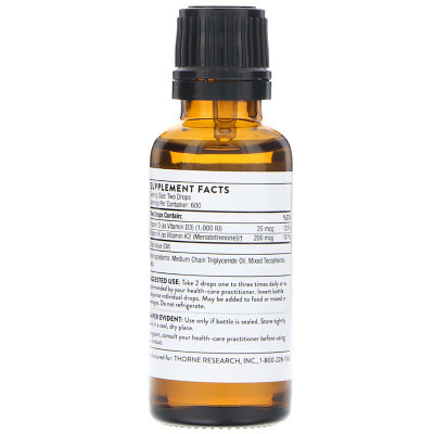 Вітамін Thorne Research Вітамін D3 і K2, Vitamin D / K2, 30 мл (THR-50001)