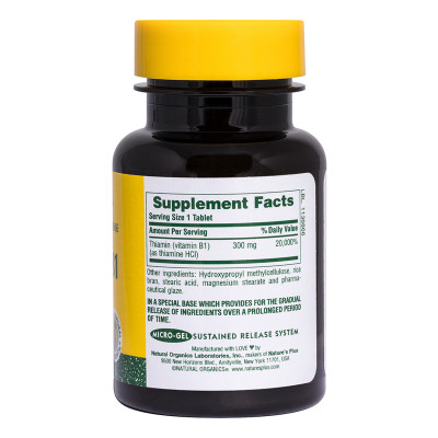 Вітамін Natures Plus Вітамін В1 (тіамін), Nature&#039;s Plus, 300 мг, 90 таблеток (NAP-01605)