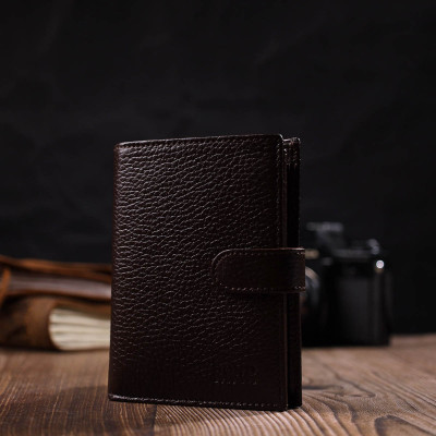 Портмоне Bond Accessories З натуральної зернистої шкіри Коричневе (22056)