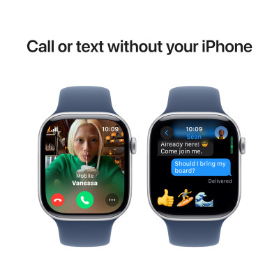Смарт-годинник Apple Watch Series 10 GPS + Cellular 42mm Silver Aluminium Case with Denim Sport Band - S/M (MWX33QH/A)