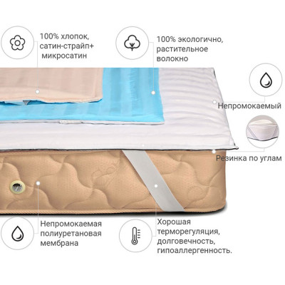 Наматрацник MirSon бавовняний Valentino Waterproof Cotton 272/1 100x200 см (2200000374677)