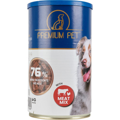 Консерви для собак PREMIUM PET М&#039;ясне асорті шматочки в соусі 1.240 г (4820255192284)