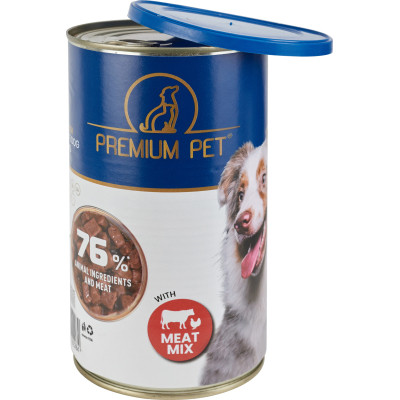 Консерви для собак PREMIUM PET М&#039;ясне асорті шматочки в соусі 1.240 г (4820255192284)
