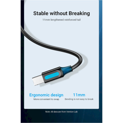 Кабель для принтера USB 2.0 AM/BM 3.0m 480Mbps PVC black Vention (COQBI)