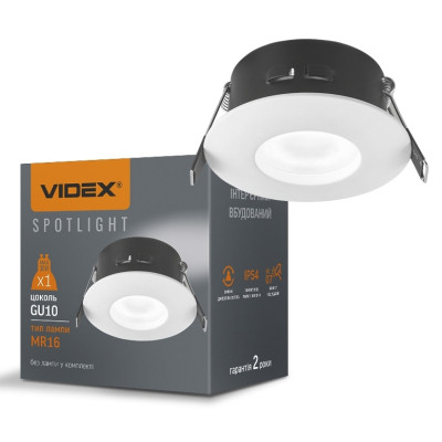 Світильник точковий Videx під лампу GU10 врізний Круглий Білий IP54 (VL-SPF10R-W)