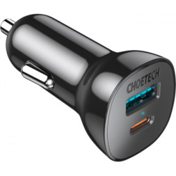 Зарядний пристрій Choetech 2xUSB 38W (USB-C+USB-A) PD 20W+QC3.0 18W black (TC0005-101-BK)
