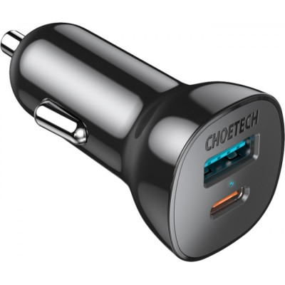 Зарядний пристрій Choetech 2xUSB 38W (USB-C+USB-A) PD 20W+QC3.0 18W black (TC0005-101-BK)
