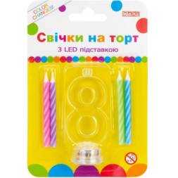 Свічка Maxi 4 шт. на торт з LED підставкою &quot;8&quot;, що світиться (MX701007-8)