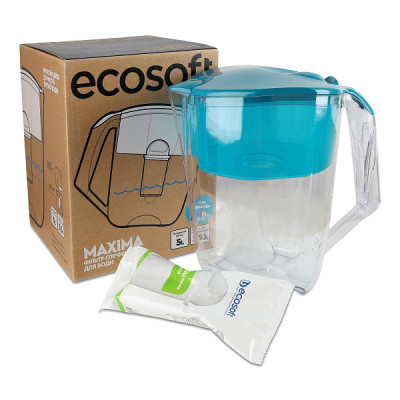 Фільтр-глечик Ecosoft Maxima 5л (3.5л очищеної води) з фільтр-картриджем, аква грін (FMVMAXIMADGECO)