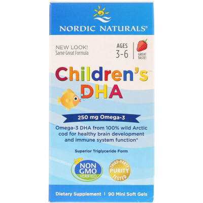 Жирні кислоти Nordic Naturals Риб&#039;ячий жир (ДГК) для Дітей, (3-6 років), 250 мг, Смак Полу (NOR-01710)