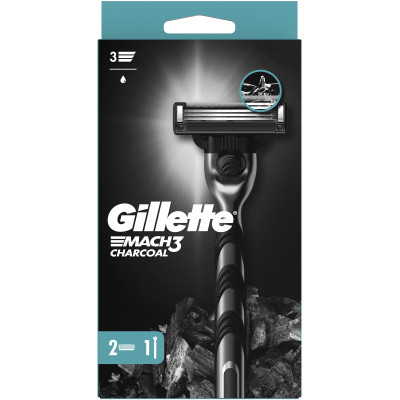 Бритва Gillette Mach3 Charcoal Деревне вугілля З 2 змінними картриджами (8700216074308)