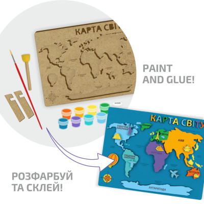 Набір для творчості Rosa Talent Карта світу 3D, МДФ, 24,5 х 18,5 см (4823098540021)