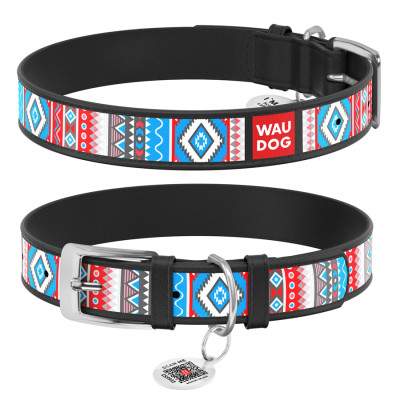 Нашийник для тварин WAUDOG Design з QR паспортом &quot;Етно&quot; S Ш 15 мм Д 26-35 см чорний (37741)