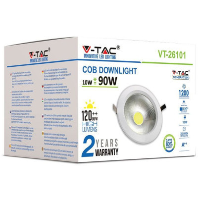 Світильник точковий V-TAC LED 10W, SKU-1272, 230V, 6.4K, 1200Lm (3800157611947)