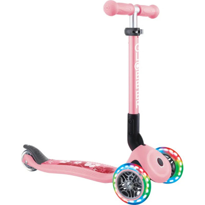 Самокат Globber Junior Foldable Lights до 50 кг 2+ Пастельно-рожевий з квітами (433-210)