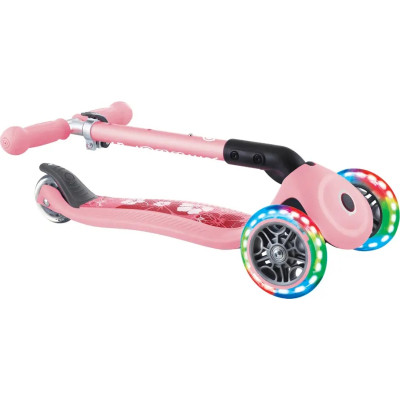Самокат Globber Junior Foldable Lights до 50 кг 2+ Пастельно-рожевий з квітами (433-210)