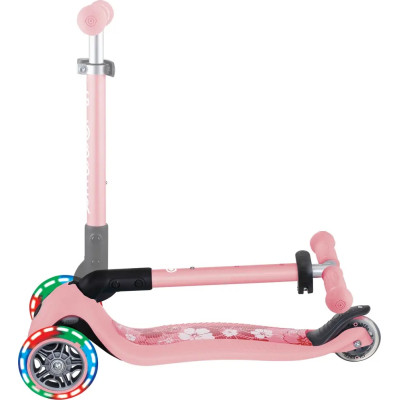Самокат Globber Junior Foldable Lights до 50 кг 2+ Пастельно-рожевий з квітами (433-210)