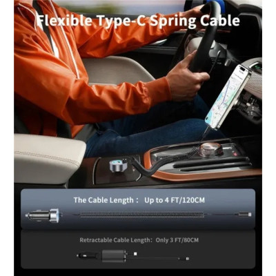 Зарядний пристрій Choetech 2xUSB 65W (1xUSB-C+1USB-A) PD 30W with spring Type-C cable 1.2M black (TC0030-BK)