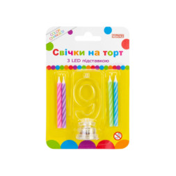 Свічка Maxi 4 шт. на торт з LED підставкою &quot;9&quot;, що світиться (MX701007-9)