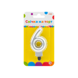 Свічка Maxi срібляста двостороння &quot;6&quot; у вигляді надувної кульки висотою 7,62 см (MX622095S-6)