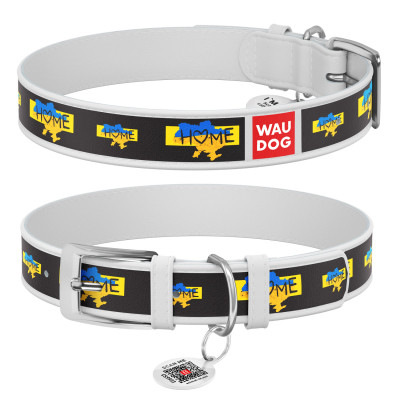 Нашийник для тварин WAUDOG Design з QR паспортом &quot;Дім&quot; L Ш 25 мм Д 38-49 см (білий) (3605-0230-15)