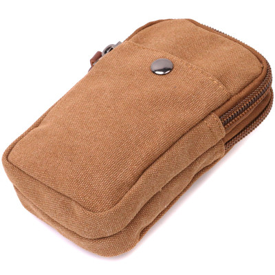 Сумка Vintage На пояс з металевим карабіном з текстилю Коричнева (22225)