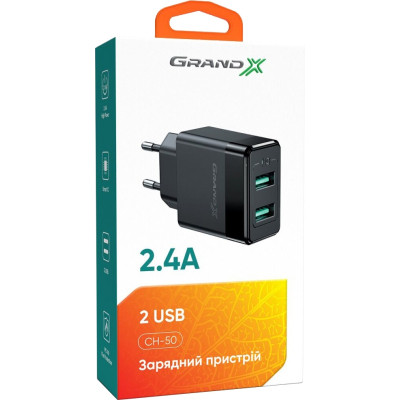 Зарядний пристрій Grand-X CH-50 2USB 5V 2,4A (CH-50)