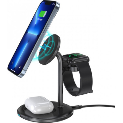 Зарядний пристрій Choetech 15W 3-in-1 Magnetic Wireless Fast Charger black (T585-F-101-CCBK)