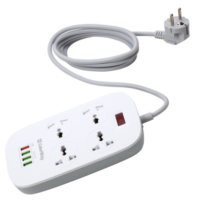Мережевий фільтр живлення ColorWay 4 розетки/4USB White 1.8м (1QC3.0 + 3 AUTO ID) (CW-CHU44QW)