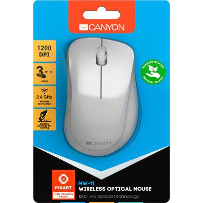 Мишка Canyon MW-11 Wireless Pixart White Grey (CNE-CMSW11PW)