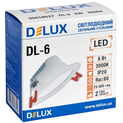 Світильник Delux DL-6 3000К 6Вт 480лм 230В D100мм (90018627)