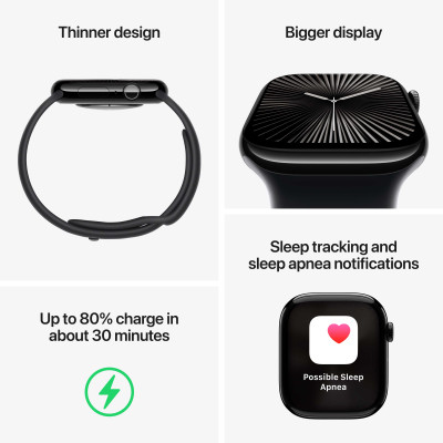 Смарт-годинник Apple Watch Series 10 GPS + Cellular 46mm Slate Titanium Case with Black Sport Band - M/L (MWYE3QH/A)
