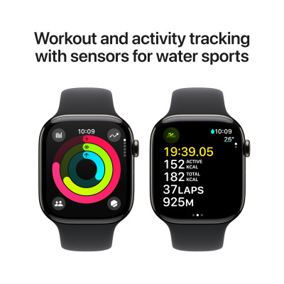 Смарт-годинник Apple Watch Series 10 GPS + Cellular 46mm Slate Titanium Case with Black Sport Band - M/L (MWYE3QH/A)