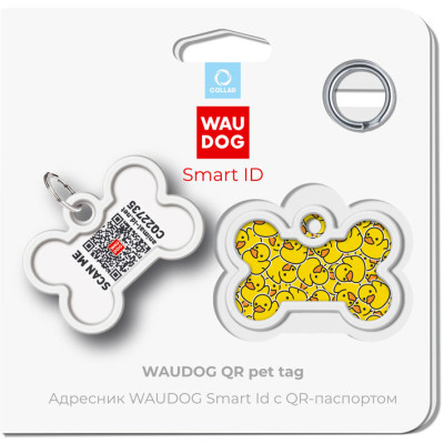 Адресник для тварин WAUDOG Smart ID з QR паспортом &quot;Качечки&quot;, кістка 40х28 мм (0640-0204)