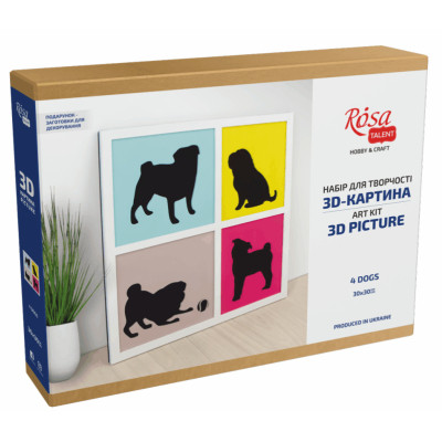 Набір для творчості Rosa Talent 3D 4 Dogs ДВП ґрунтоване, 3 шари, 30 х 30 см (4823098528890)