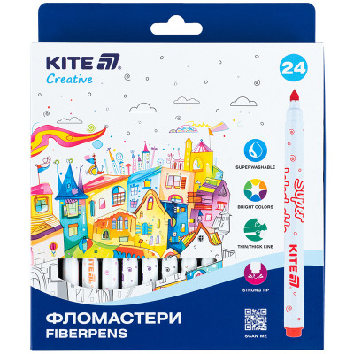 Фломастери Kite Creative Superwashable 24 кольорів (K-1153)