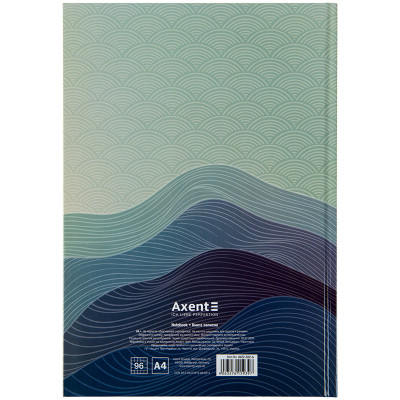 Книга записна Axent Waves А4, 96 аркушів, клітинка, синя (8422-562-A)