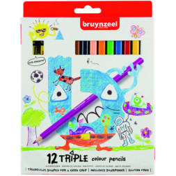 Олівці кольорові Bruynzeel Triple 12 кольорів + стругачка для олівців (8712079421038)