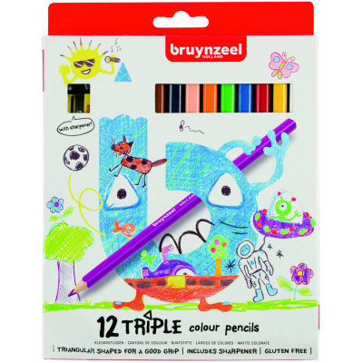 Олівці кольорові Bruynzeel Triple 12 кольорів + стругачка для олівців (8712079421038)
