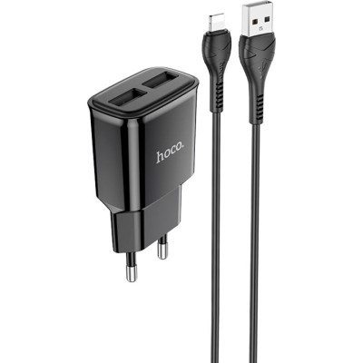 Зарядний пристрій HOCO C88A Star round dual port charger set(iP) Black (6931474749505)