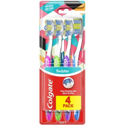 Зубна щітка Colgate Twister Глибоке очищення зі спіральними щетинками М&#039;яка 4 шт (8718951500488)